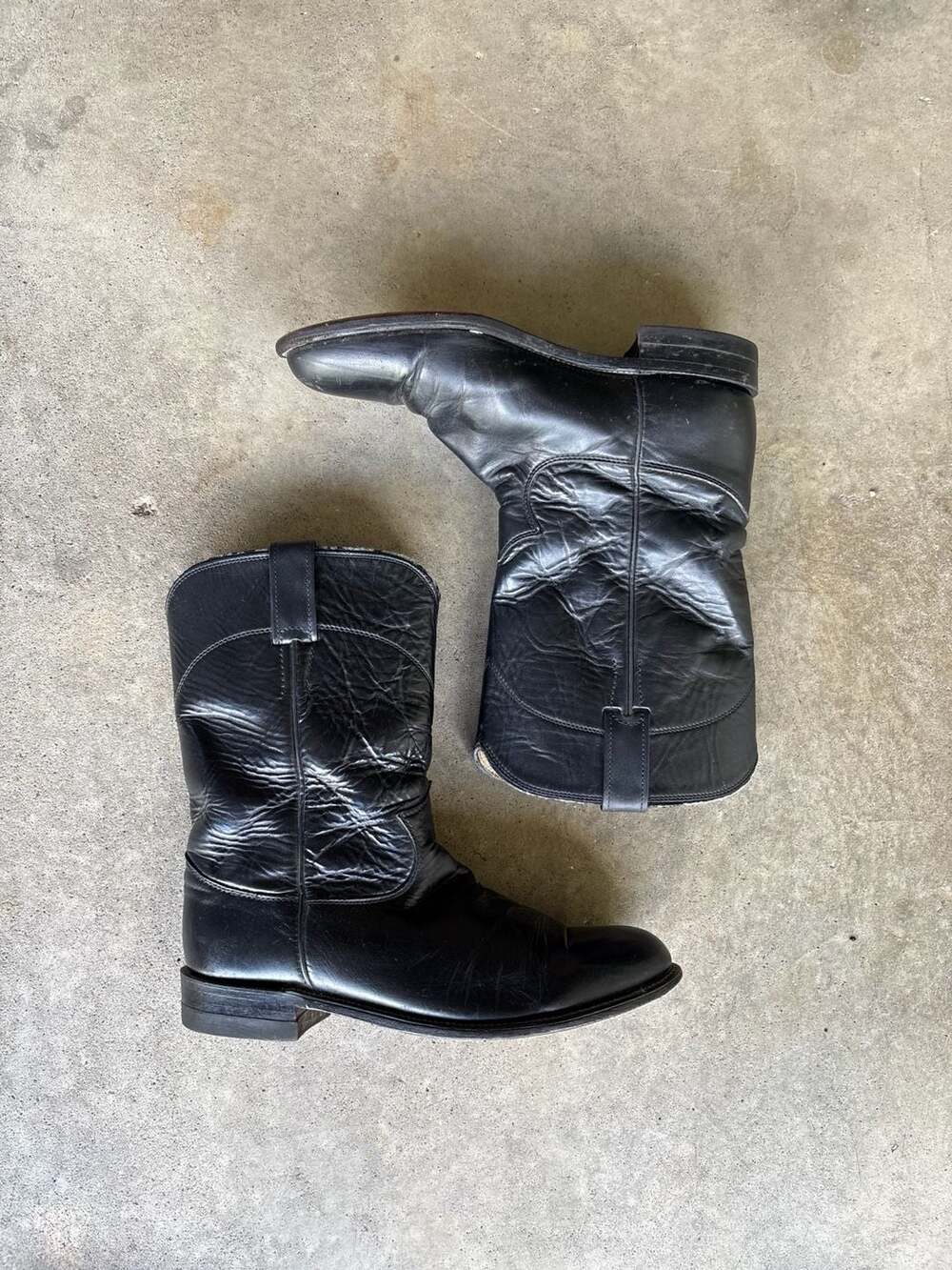 Justin Vintage Black Leather Western Cowboy Boots Style 3703 Size 9B USA Made